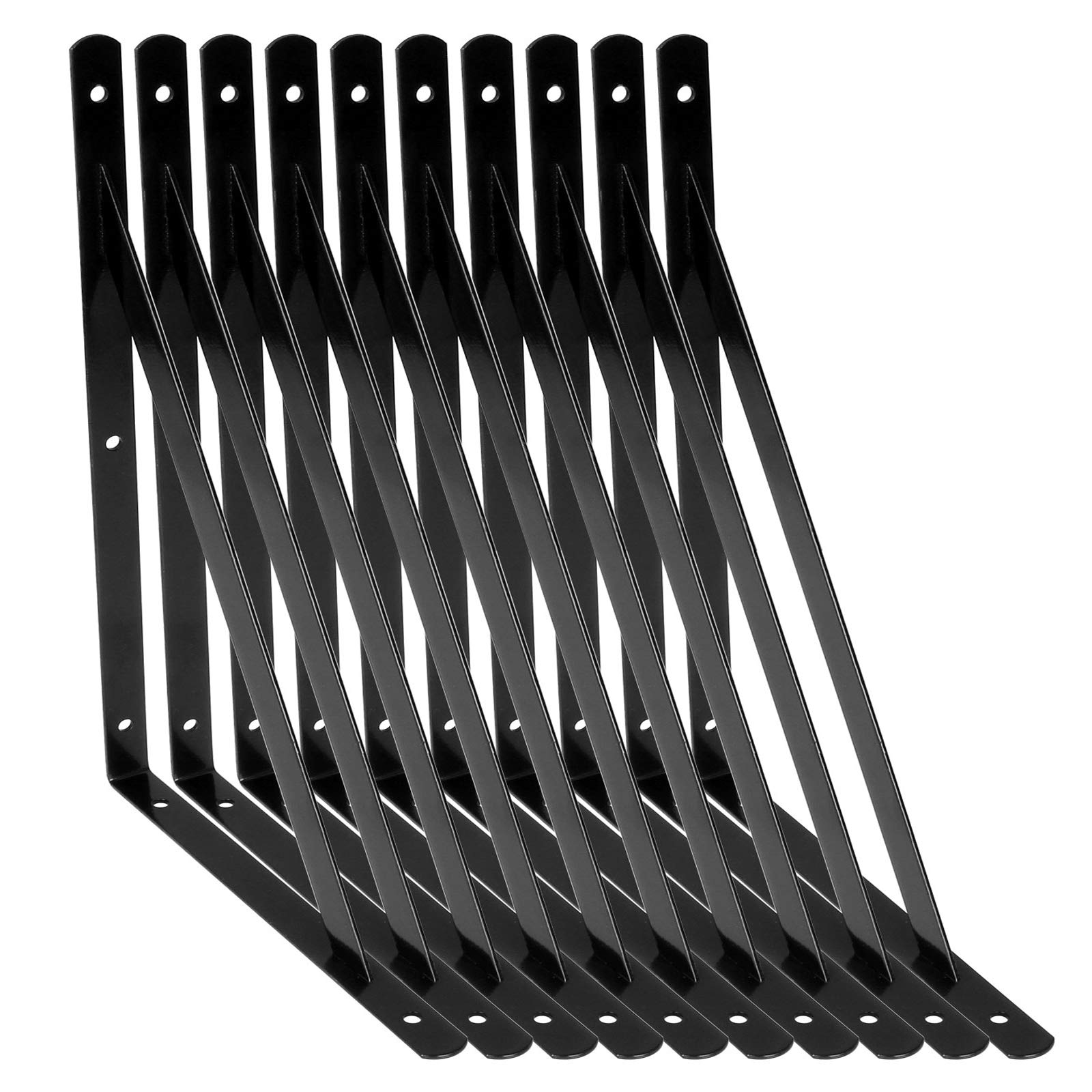 Ahuntter 300X190mm 10Pcs 300Mm Shelf Brackets, Heavy Duty Triangle Metal Shelving Brackets, Right Angle Wall Mounted Shelf Supporters - Black