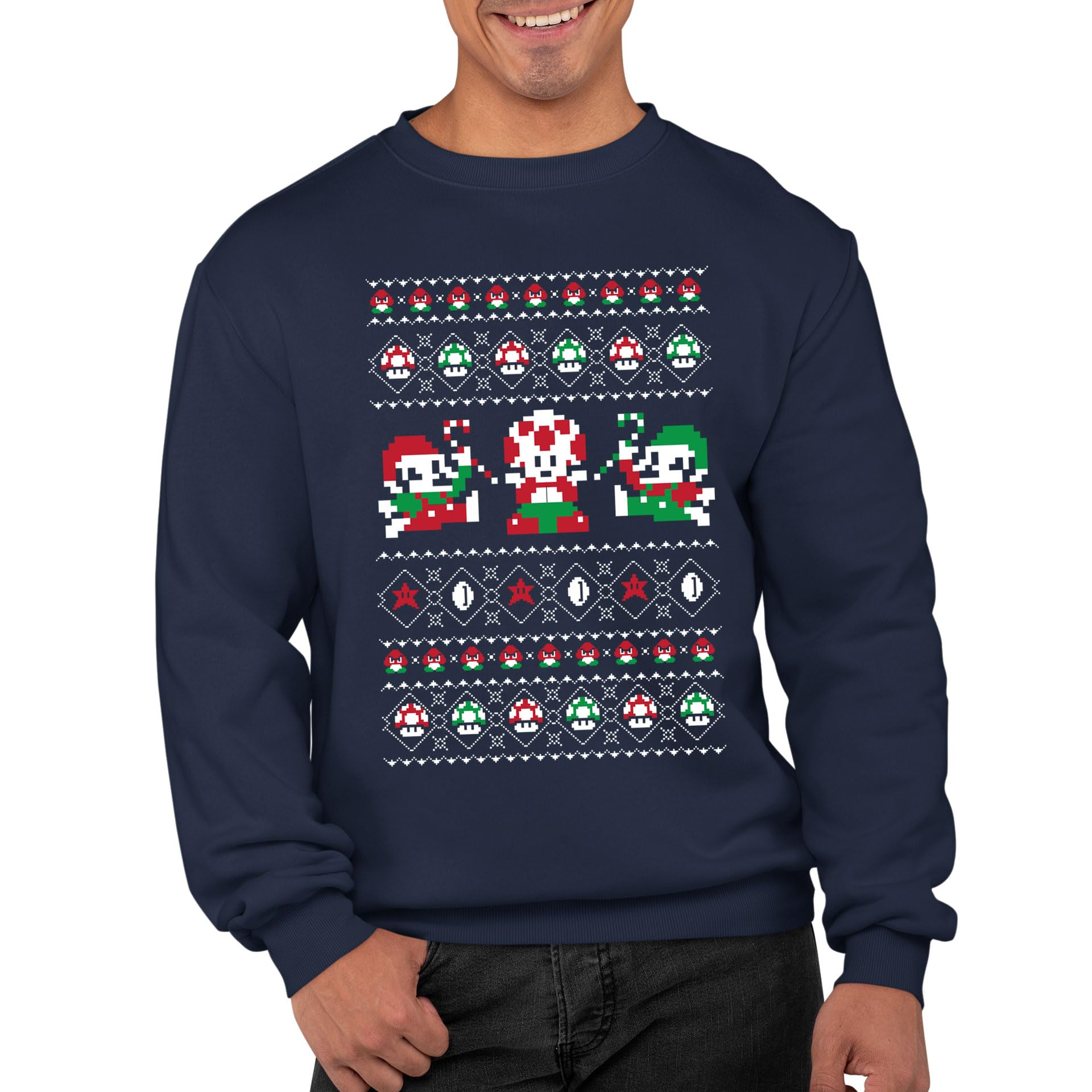 Graphic Impact Unisex Navy Blue Inspired Gamers 8 Bit Plum Video Ber Game Ugly Christmas Sweater Xmas Jumper (, Xxlarge)
