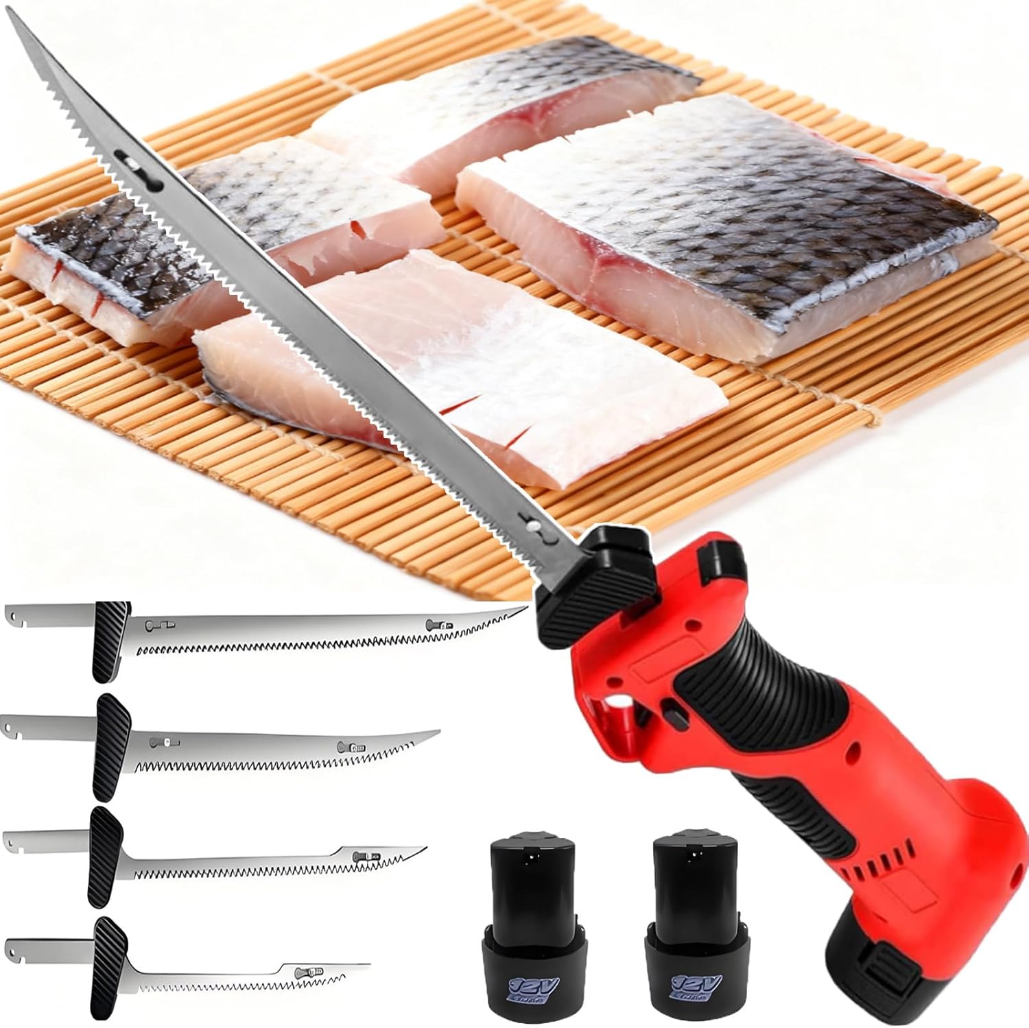 2026 New Electric Fillet Knife - Commercial/Home Use Reciprocating Filet Knife For Fish With 4 Blades+2 Batteries,Slip-Resistant Grip,Butcher-Grade For Fish Markets, Rv Trips