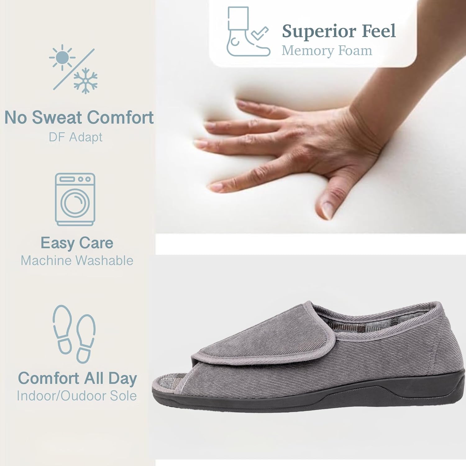 Men's Wide Furry 80-D Memory Foam Diabetic Slipper with Adjustable Closures, Wide Width Warm Plush Fleece Arthritis Edema Swollen Diabetic House Shoes Machine Washable w/Anti Slip Sole - Image 3