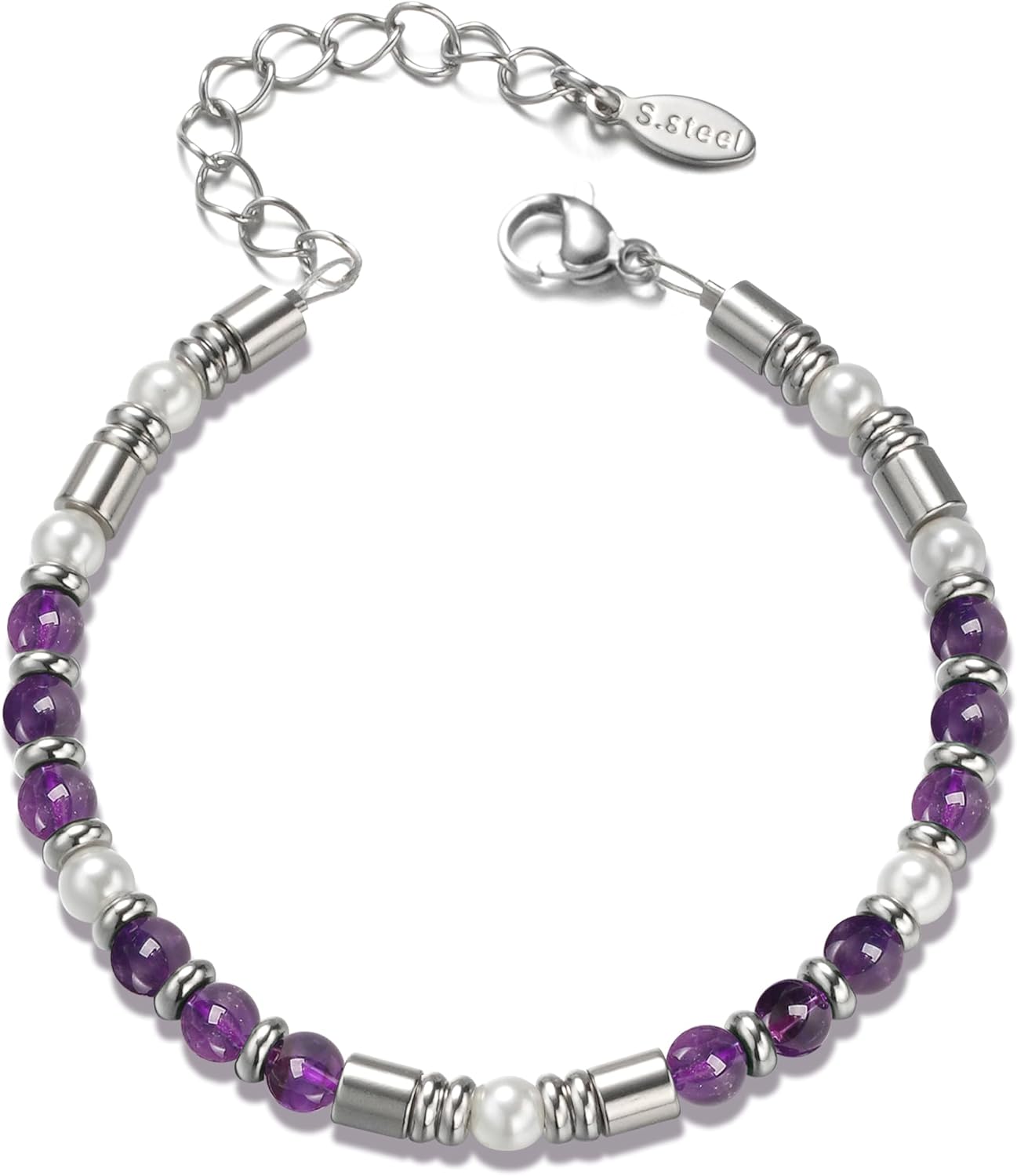 Beaded Bracelets for Women Silver Colored Boho Festival Adjustable Link Chain Pearls Natural Crystal Gemstone Bracelet Trendy Jewelry Gifts for Her Lover Mom Daughter Best Friends Girlfriend Sister