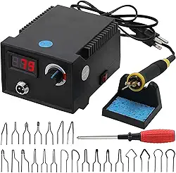 Kit de queima de madeira, queimador de madeira pirografia profissional, máquina de queimar lenha de temperatura ajustável com caneta para adultos, pontas de arame (preto)