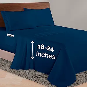 Elegant Comfort Luxurious 1500 Premium Hotel Quality Microfiber 4-Piece Sheet Set, 18-24 Inches Deep - Extra Deep Pocket Sheets - Ultra Soft 4PC Deep Pocket Sheets, Queen, Navy Blue