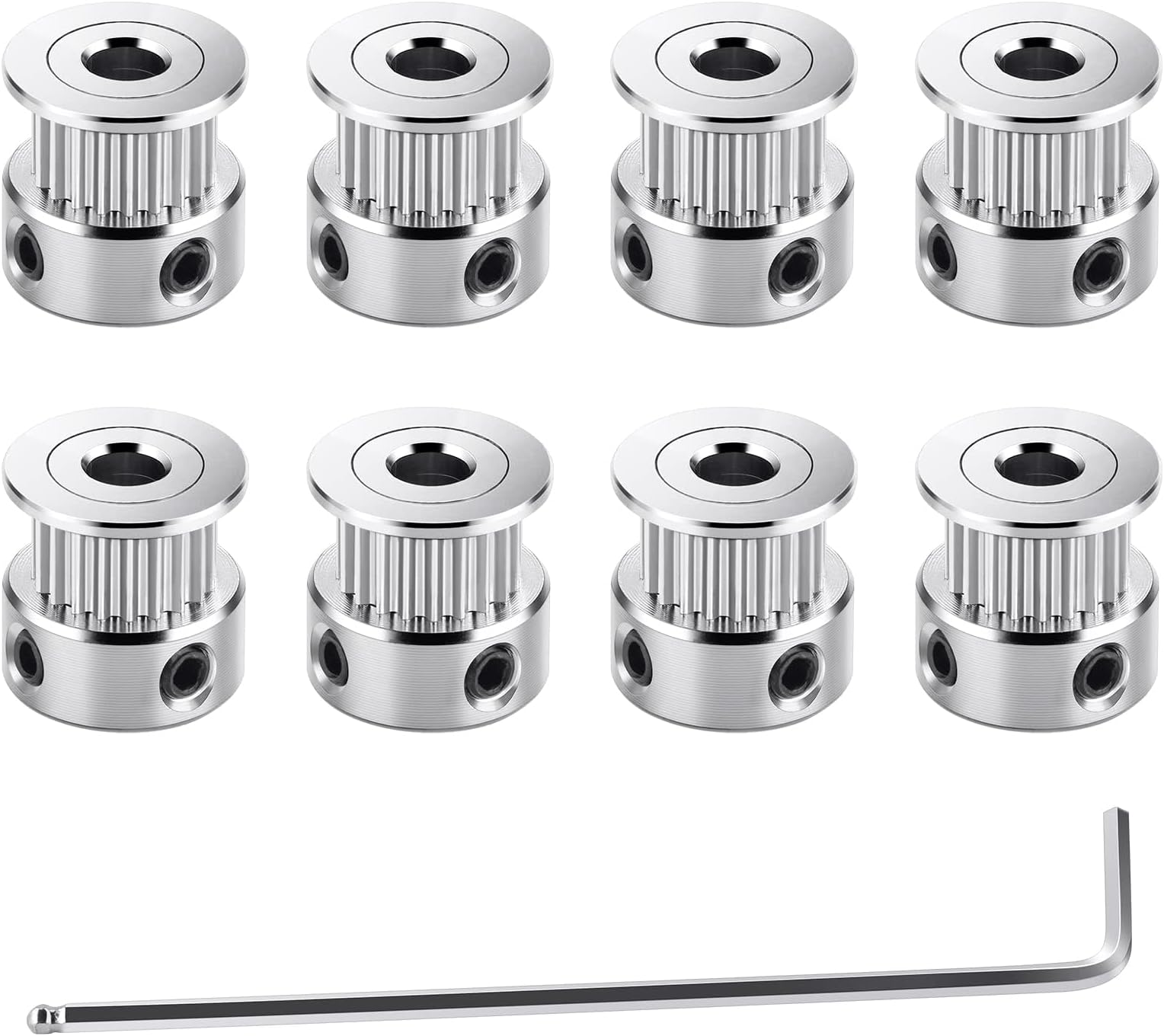 KASTWAVE 8Pcs GT2 Pulley 20 Teeth 5mm Bore Timing Pulley Wheel for 6mm Width 3D Printer Belt, Aluminum 3D Printer Timing Belt Pulley Wheel with Ball-end Hex Wrench