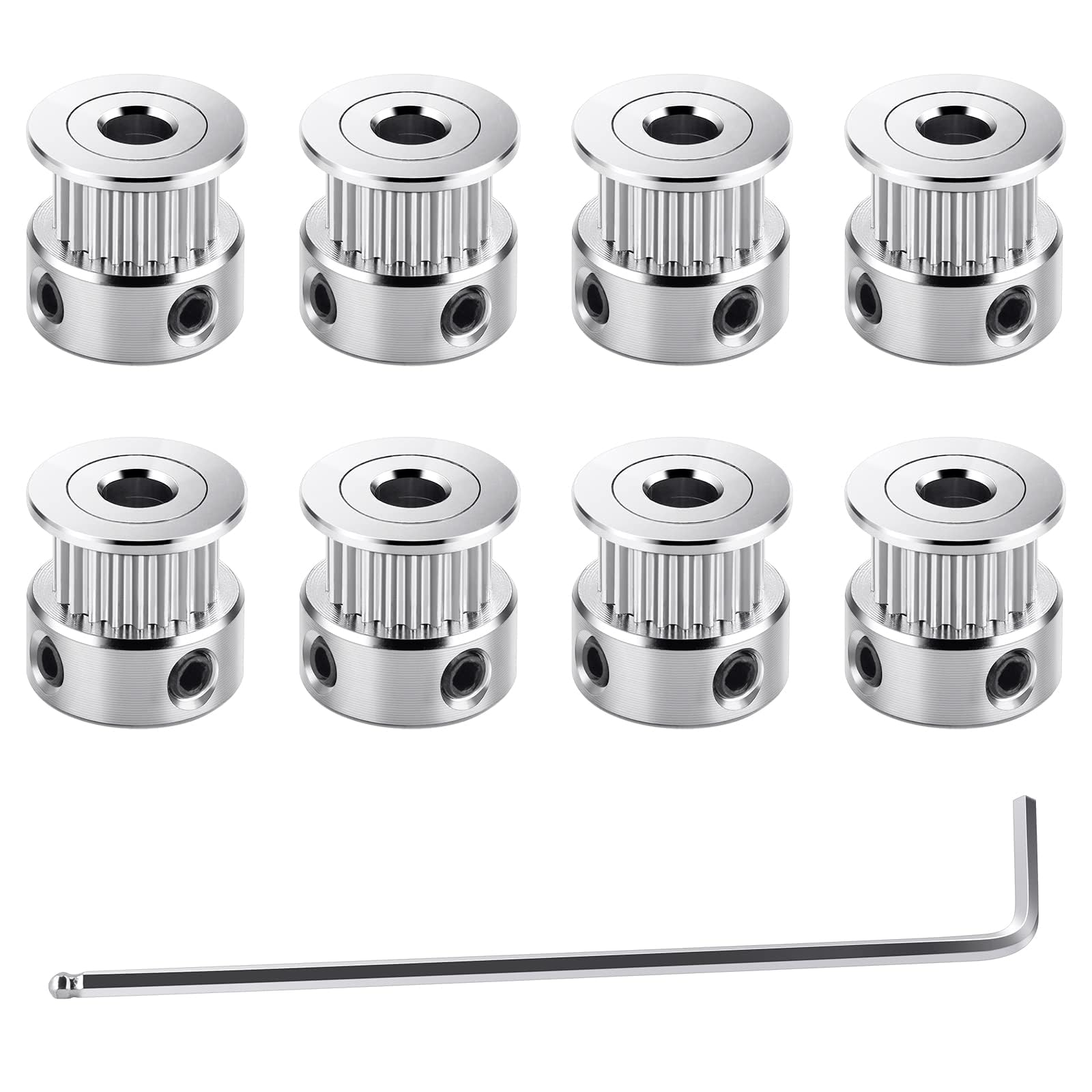 KASTWAVE 8Pcs GT2 Pulley 20 Teeth 5mm Bore Timing Pulley Wheel for 6mm Width 3D Printer Belt, Aluminum 3D Printer Timing Belt Pulley Wheel with Ball-end Hex Wrench