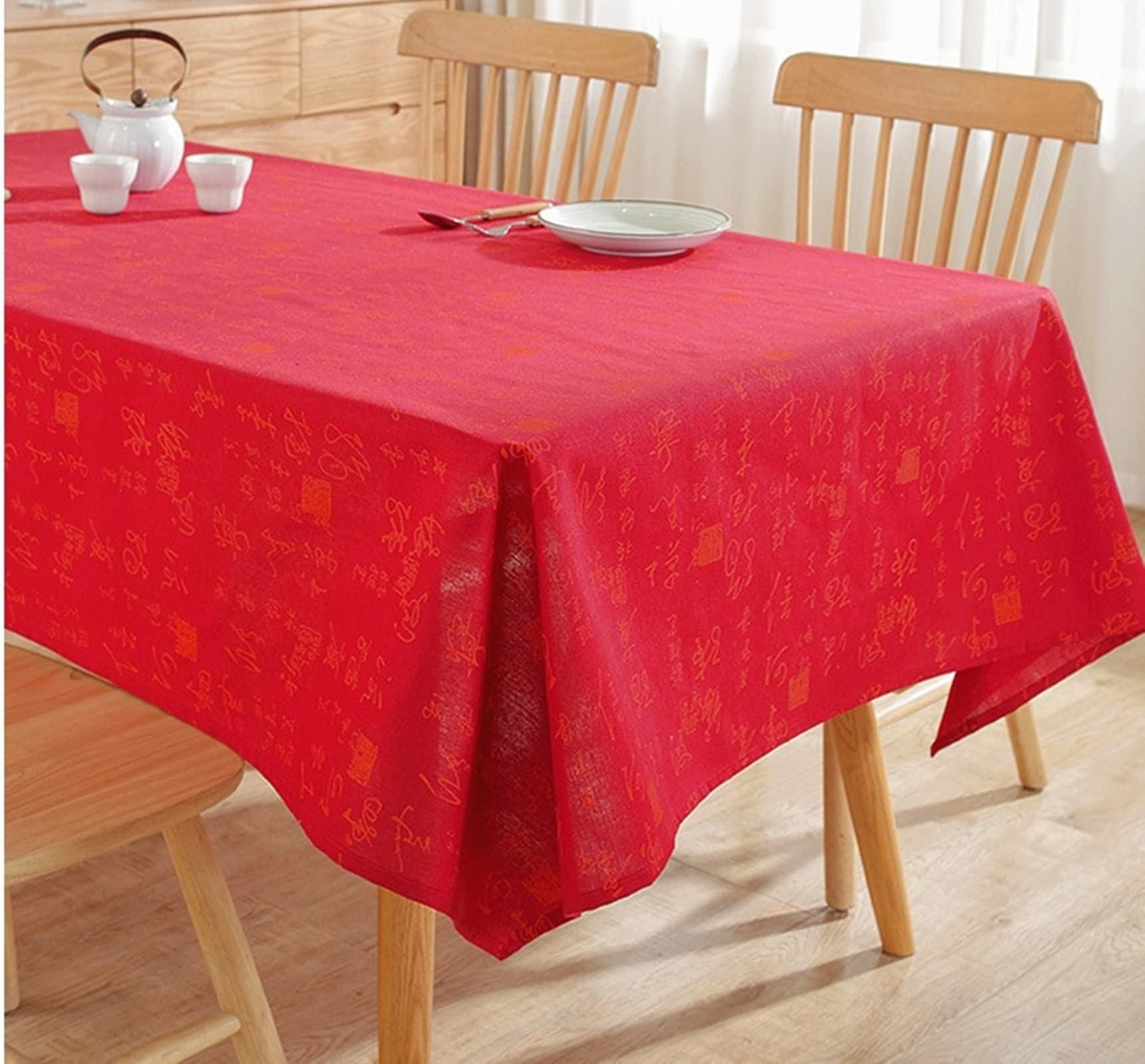 Tovaglia Decorativa Rettangolare, Tovaglie 140 x 180 cm Modello di calligrafia cinese in Poliestere Tovaglia per Casa e Cucina, Tovaglia Elegante per PicnicRosso