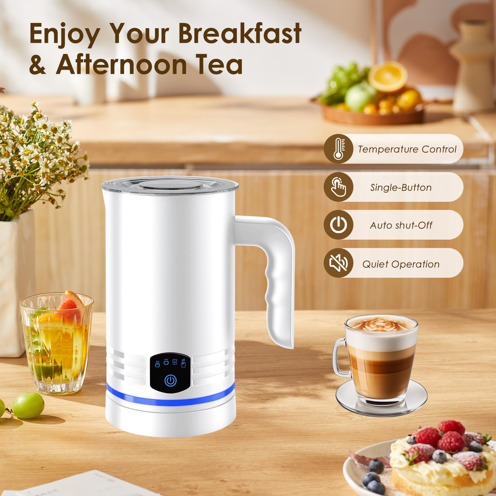 Automatique Mousseur à Lait,430ML,Revêtement Antiadhésif,4 Modes | 4en1 Machine a Mousse Electrique,Mode Silencieux,4 Modes pour Mousse de Lait Chaude et Froide,Chocolat Chaud,Latte,Cappuccino