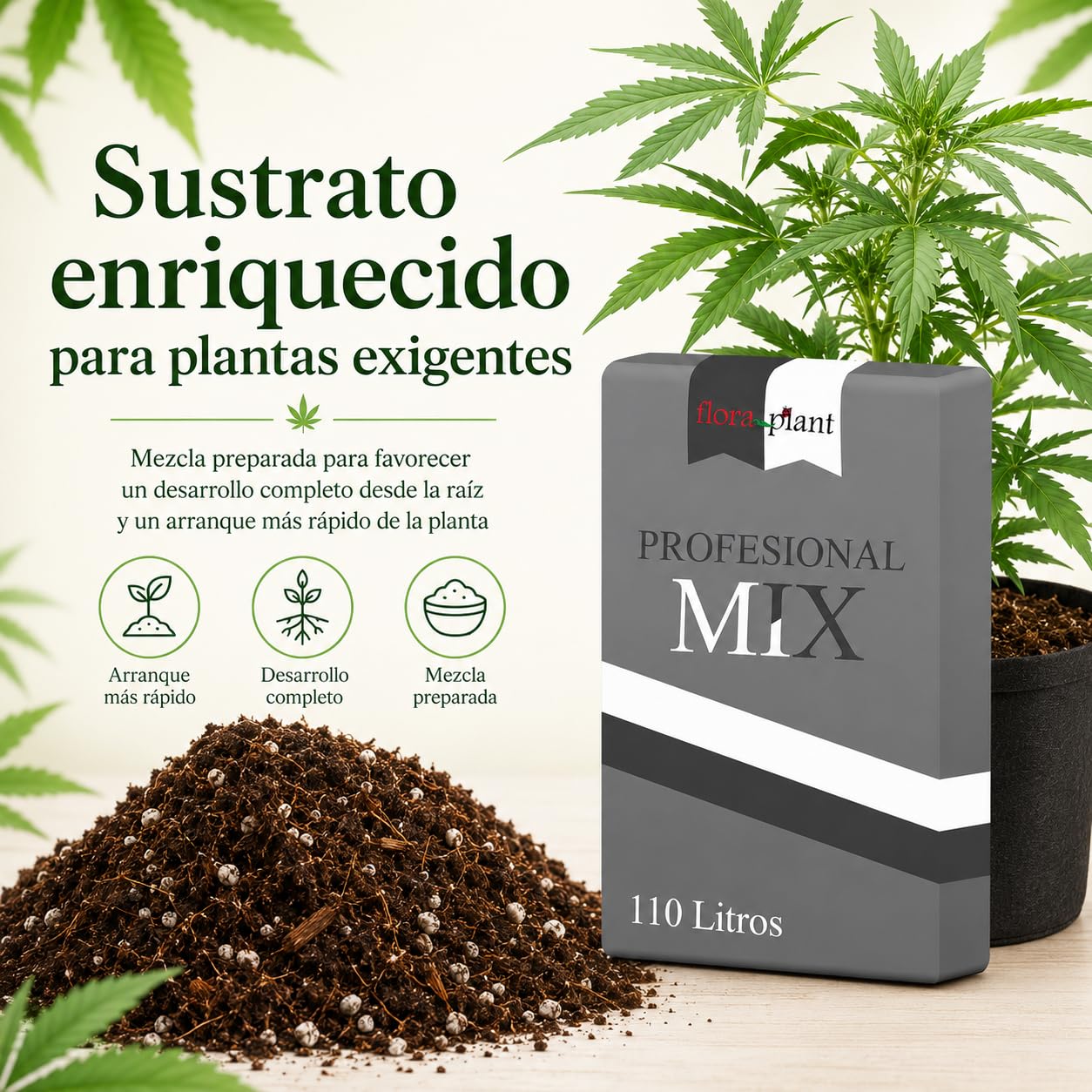 Floraplant Sustrato Enraizante 110L Plantas Canna Marihuana con Abono Estimulador de la Floración,