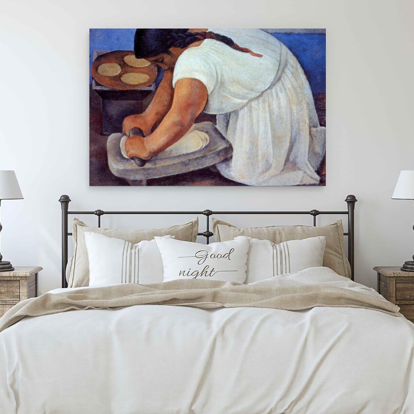 Frau Beim Mahlen Von Mais Poster Canvas Print Art Rustic Modern Wandkunst Gemälde Bilder Wanddeko Elegant Wohndeko Für Wohnzimmer Küche Schlafzimmer by Diego Rivera's Modern Home Schlafzimmer Wand Kun
