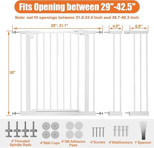 Miniatura 6 de keny Puerta de bebé de 29 a 42.5 pulgadas para escaleras, puerta de seguridad para perros de cierre automático, montada a presión, fácil de caminar