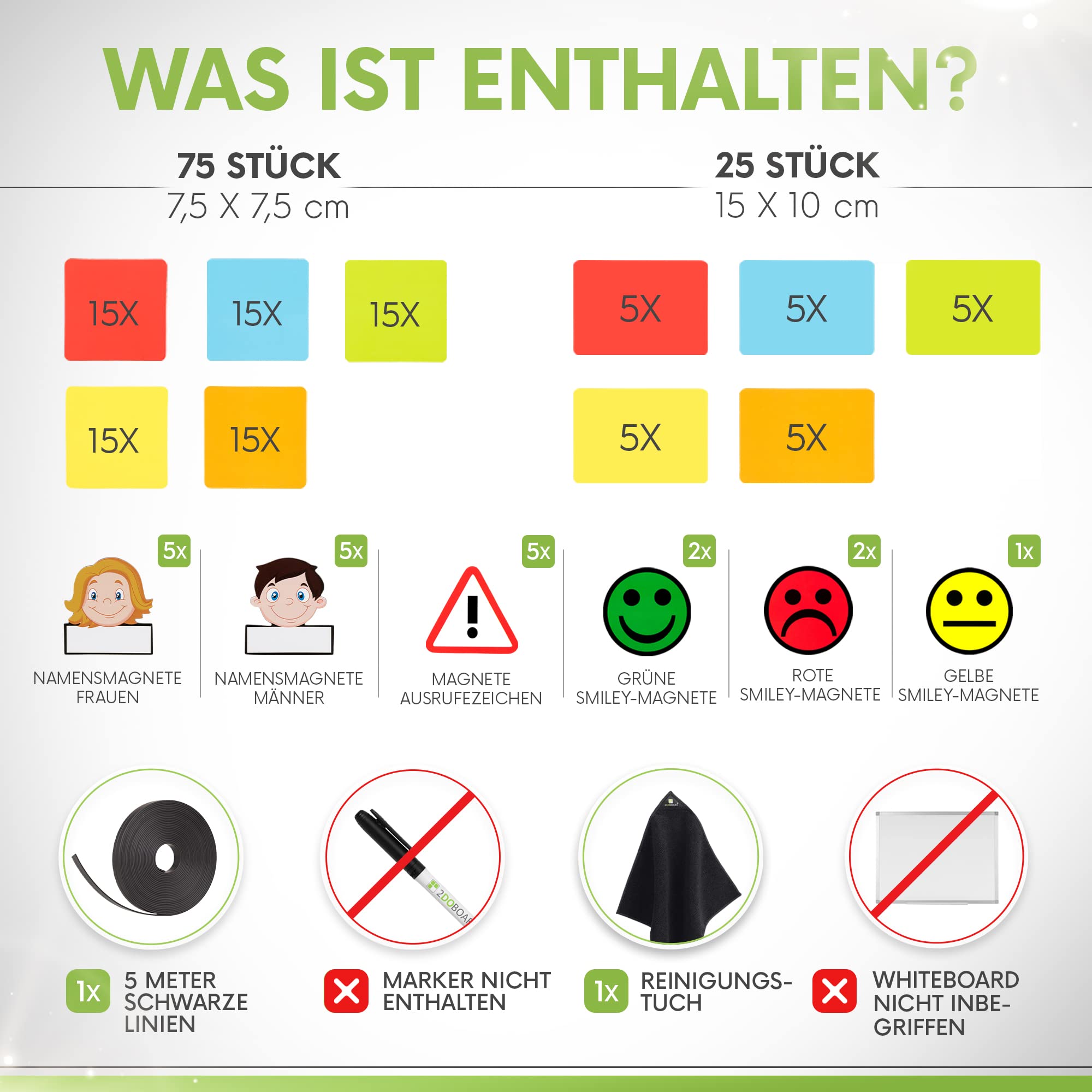 Scrum und Kanban Board Set für Whiteboard - Beschreibbare Magnete, Magnetlinien, Avatar-, Gefahren- und Smiley - Scrum Magnete zum Beschriften - Basic Set 122 Teile