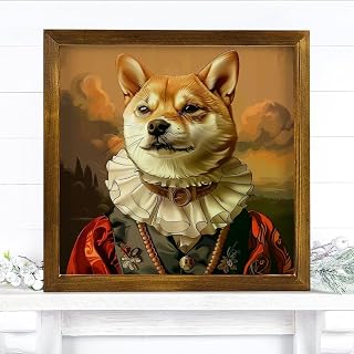 Royal Court Style Shiba Inu Frame Paintings for Wall Decor 7"x7" Pet Portrait Painting Pictures Wall Decor King Funny Dog Portrait for Family Home Beach House New Homeowner Gift Ideas