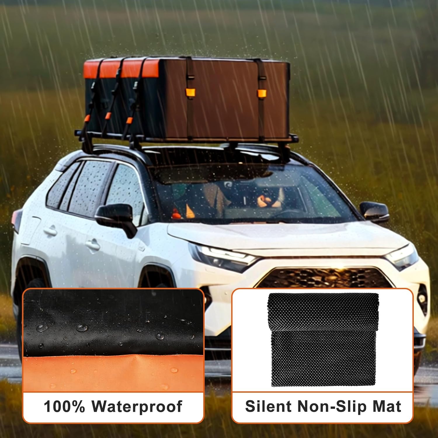 Mupera 21 Cubic Ft Car Roof Cargo Carrier, Waterproof Rooftop Cargo Carrier with Strip Includes Anti-Slip Mat, 6 Door Hooks & Combination Lock for All Vehicles with/Without Roof Rack