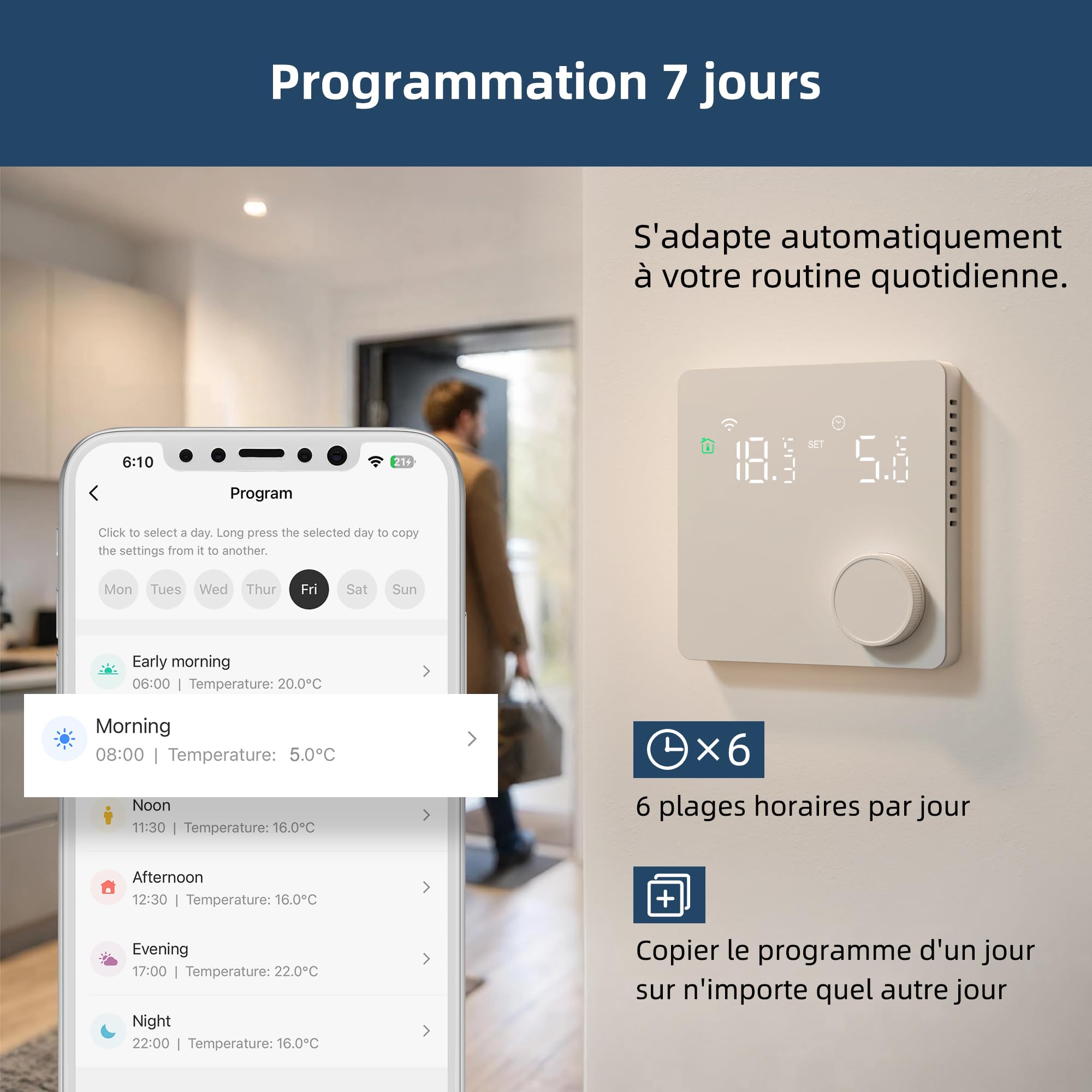 Beok Thermostat connecté WiFi pour chaudière gaz & Chauffage au Sol à Eau, Thermostat programmable d'ambiance 2 Fils Intelligent – contrôle à Distance Via Tuya, Compatible Alexa Google Assistant 3A