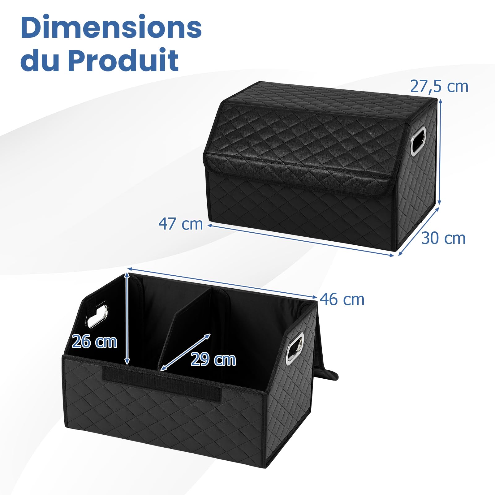 GOPLUS Rangement Coffre de Voiture, Organisateur Coffre Voiture avec Couvercle et Séparateur Amovible, Grande Capacité de Stockage, Poignée Intégrée, pour SUV, Camion, Camping (Noir Carreaux,35L)