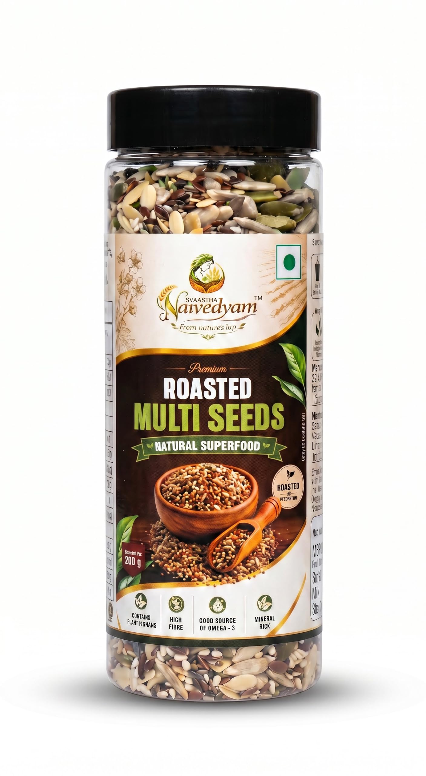 Svaastha Naivedyam Roasted Multi Seeds Mix 200g | Premium Healthy Seed Mix | Pumpkin, Sunflower, Flax, Watermelon & Chia Seeds | Ready to Eat | High Fiber, Protein & Omega 3 Superfood-image-32