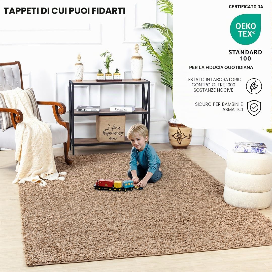 Livabliss Tappeto Shaggy Home Ampio Tappeto Salotto Moderno, Sala da Pranzo, Morbido Tappeti Shaggy per Camera da Letto, Motivo Astratto Berbero Peloso, leggera da Pulire, 120x170 cm Beige Chiaro