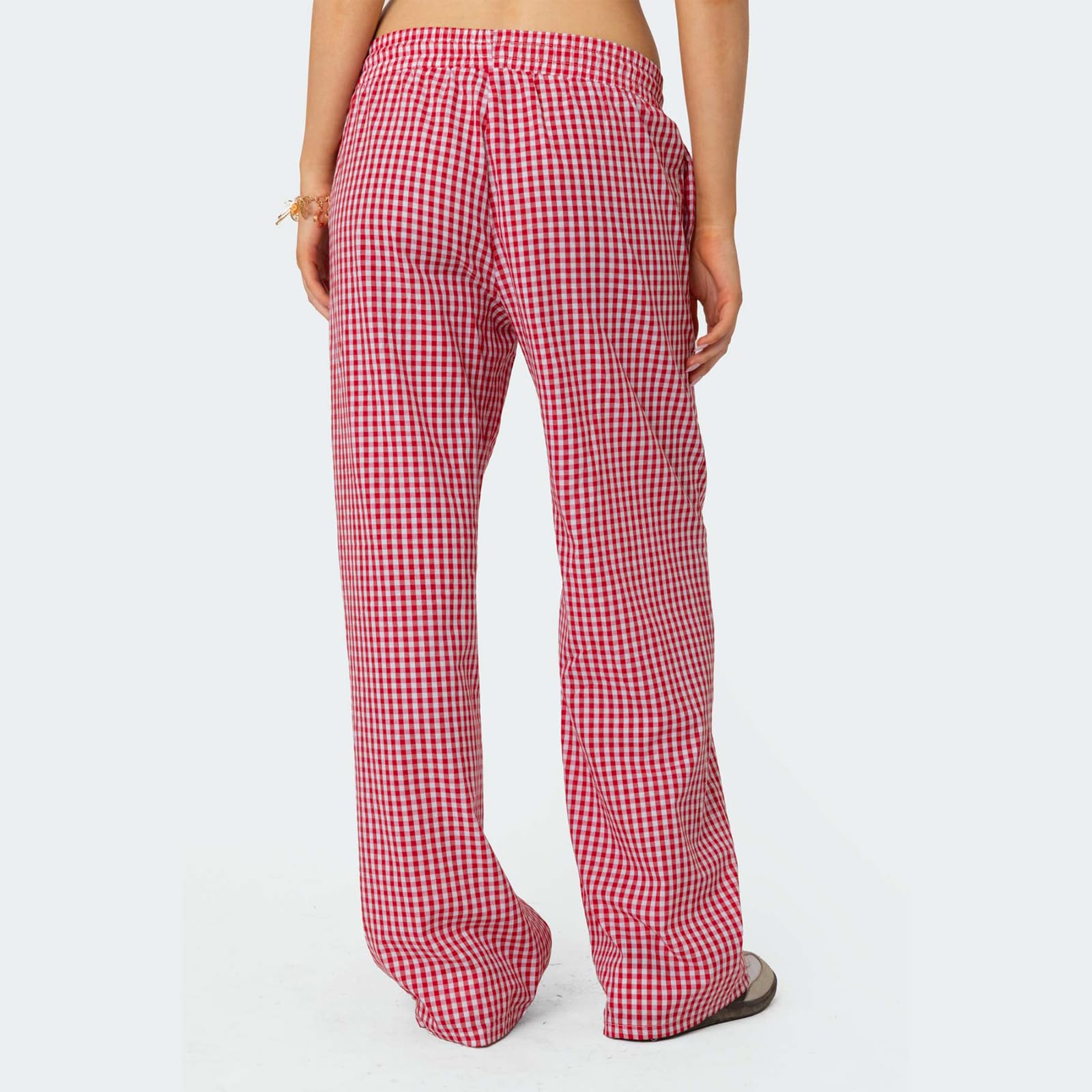 Sexy Outfit Pantalon de Salon à Jambes Larges pour Femmes, Confortable, Taille élastique, Baggy, à Carreaux, Palazzo, Ample, Cordon de Serrage, avec Poche