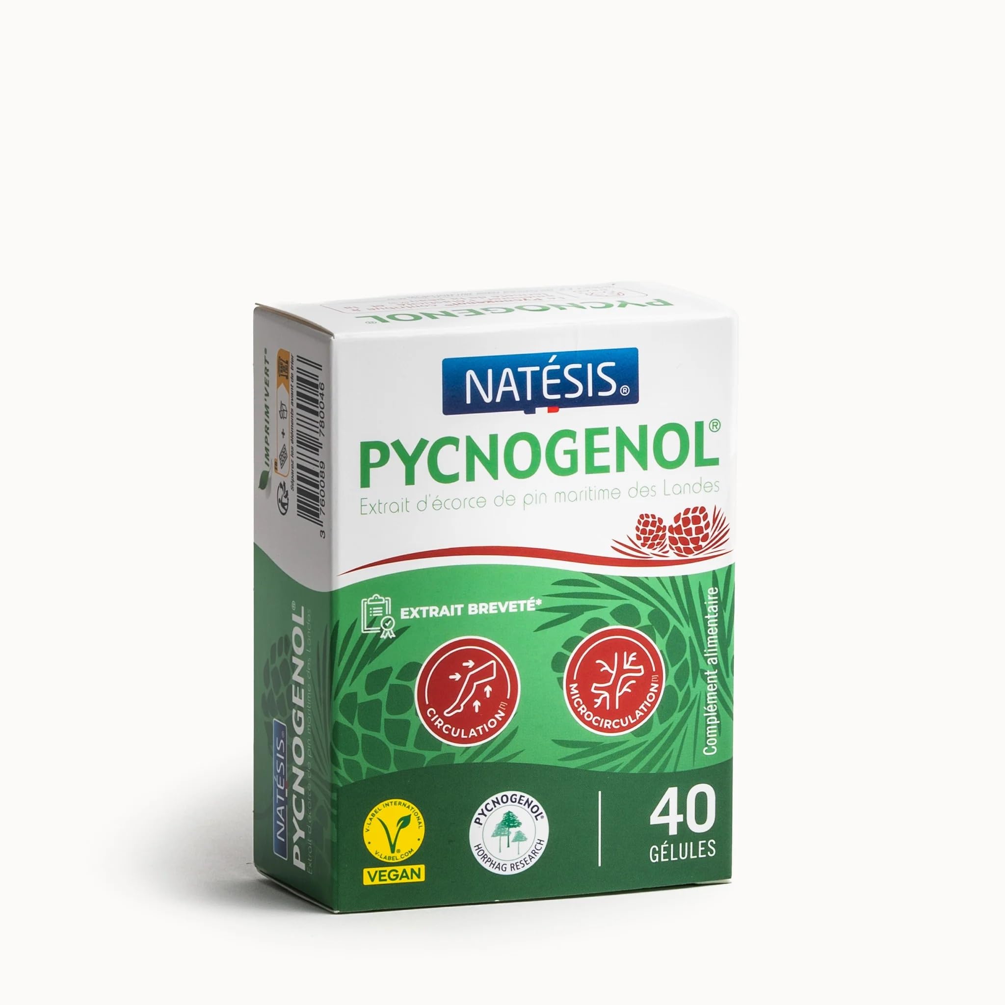 NATESIS - PYCNOGENOL - Antioxydant - Circulation Sanguine Jambes - Extrait Écorce Pin des Landes 100% naturel et français - Circulation veineuse - Anti Jambes Lourdes - VEGAN - 40 gélules