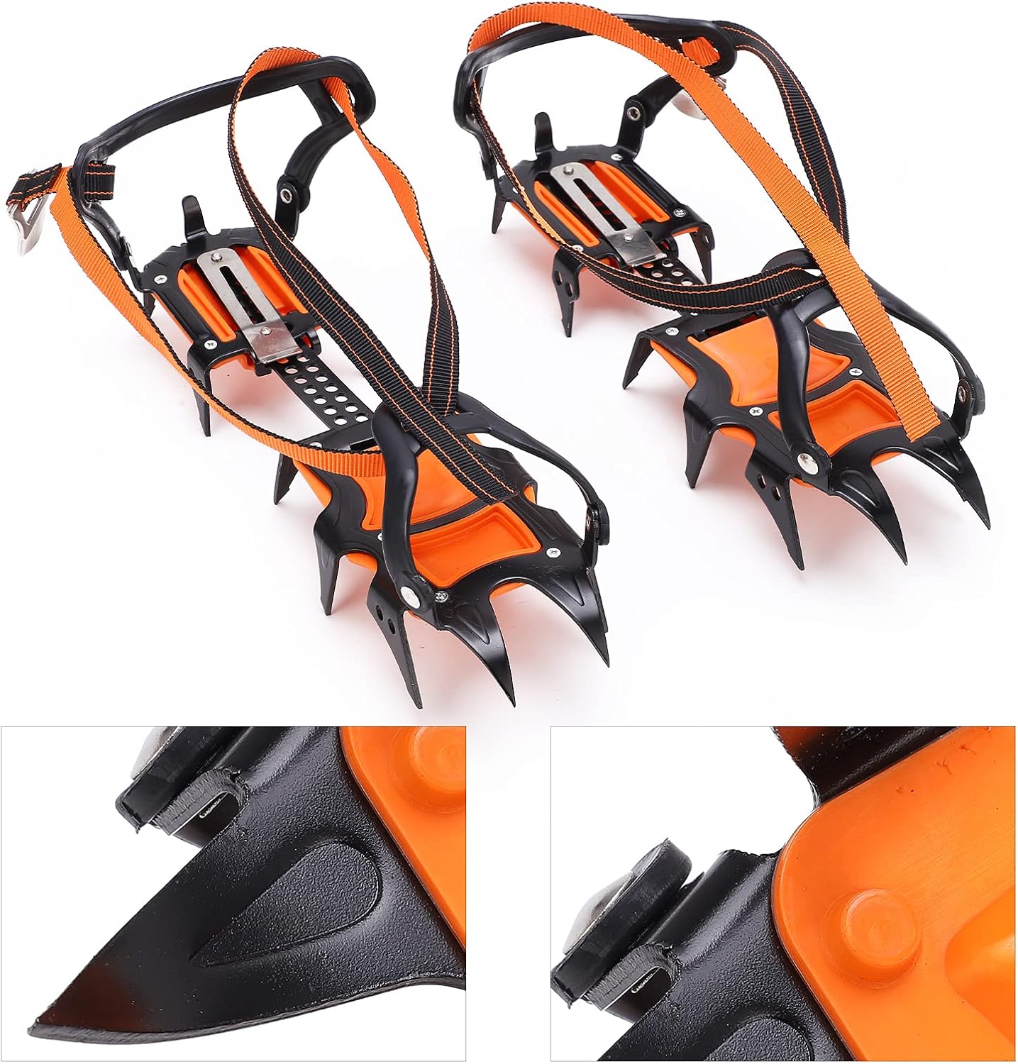 Crampons Anti Slip 12 Teeth High Strength Steel Ice Cleats for Snow Hiking Boots Shoes Outdoor Adventure Gear Durable Wearproof Traction Nylon Straps Adjustable Size