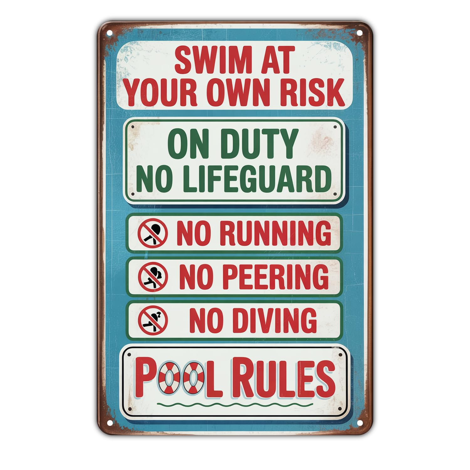 Pool Rules Tin Sign Vintage Swim Pool Rules Metal Sign Print Aesthetic Metal Tin Sign 8X12 Inch