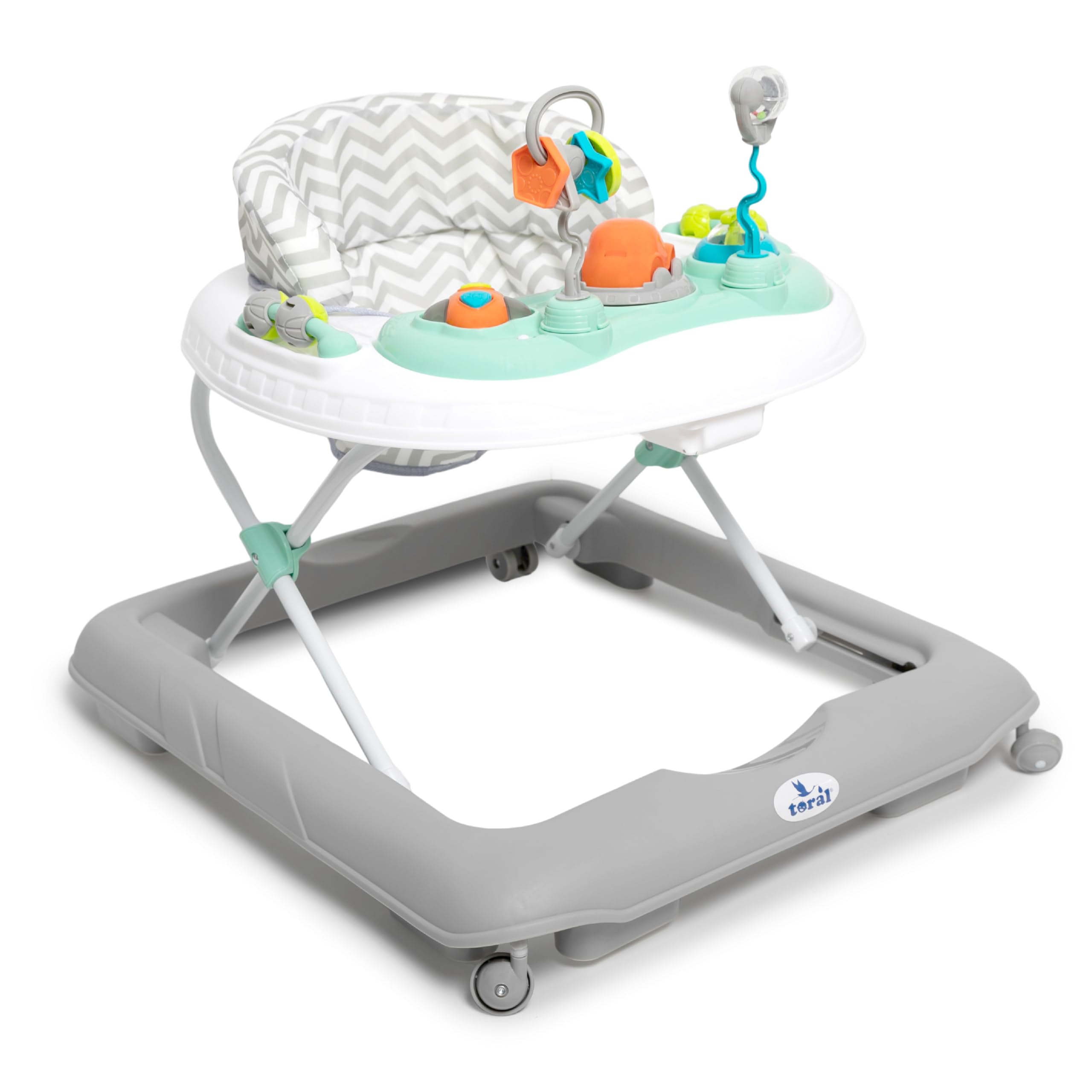 Toral Andador Bebes con Bandeja de Juegos y Altura Ajustable, Seguro Anticaídas, Correpasillos Bebe 1 Año, Tacata Bebe Ideal para Aprender a Caminar - Andador Bebe Modelo Sonajero Gris