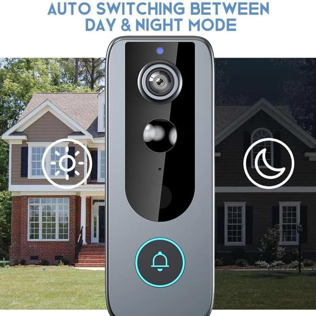 Campanello video wireless 1080P con campanello, WiFi 2.4Ghz, rilevamento movimento PIR, audio a 2 vie, Wi-Fi 2.4G, alimentazione a batteria, visione notturna, archiviazione cloud, sorveglianza