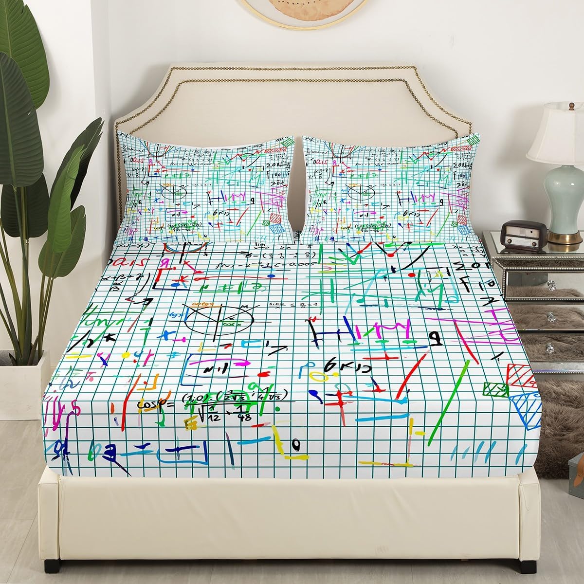 Math Equation Fitted Sheet Twin for Boys Girls Mathematics Formula Duvet Cover Math Axis Art Comforter Cover Science Theme Bedding Set Teens Kids School Educational Dorm Bedroom Decor