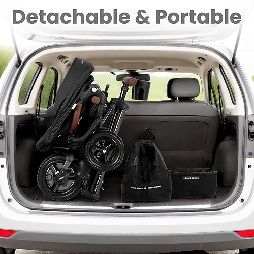 Miniatura 7 de QPlay Cochecito de bicicleta de bebé para edades de 10 meses a 6 años, cochecito plegable 8 en 1 para niños pequeños con toldo extraíble y asiento