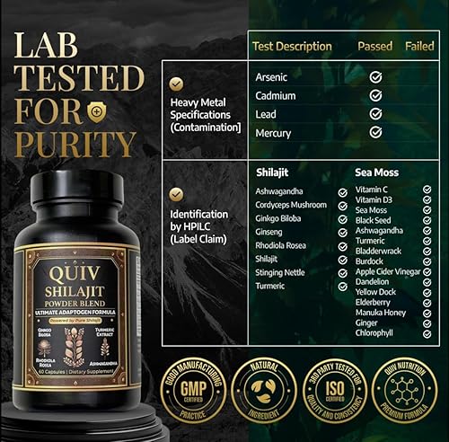 Miniatura 4 de Quiv Paquete de bienestar definitivo, 60 unidades cada uno, musgo marino y shilajit todo en uno