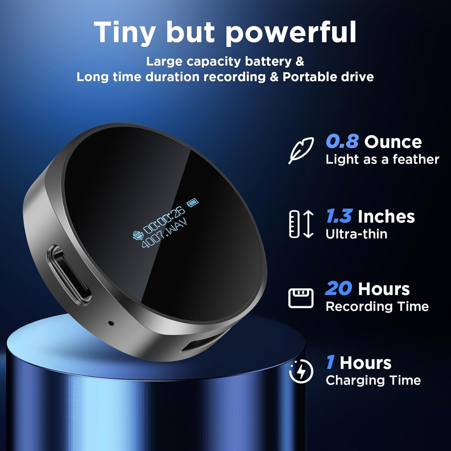 64GB Magnetic Voice Recorder - Voice Activated Recorder AI-Intelligent Noise Reduction, 4800 Hours Recording Device & USB-C Audio Recorder for Lectures, Meetings, Interviews