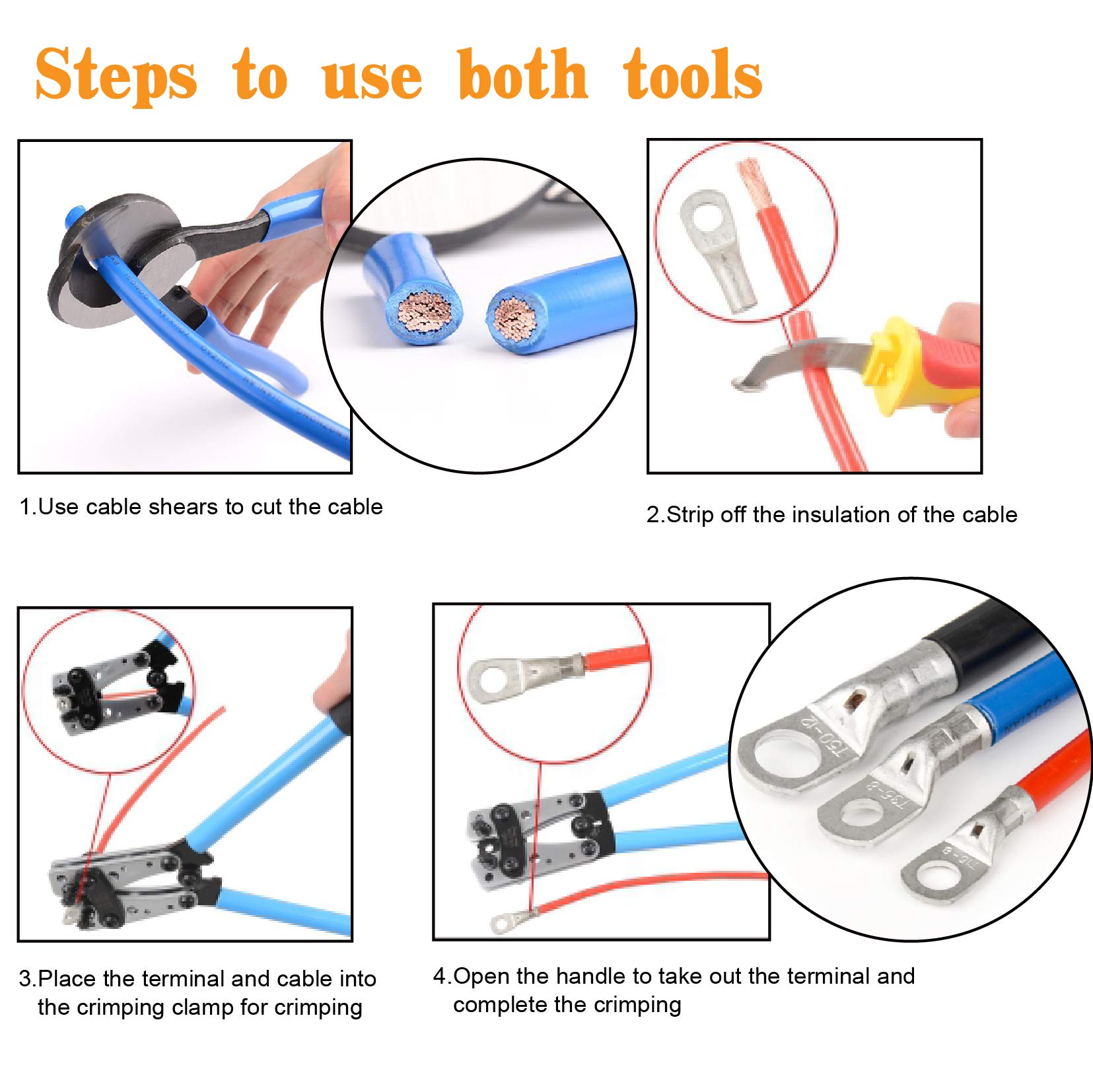 Herramienta de engarzado de cable de batería para terminales AWG 81 0 con cortador de cables y 20 conectores de terminales de anillo tubular y 20 tubos termorretráctiles adhesivos 31 de doble pared 31
