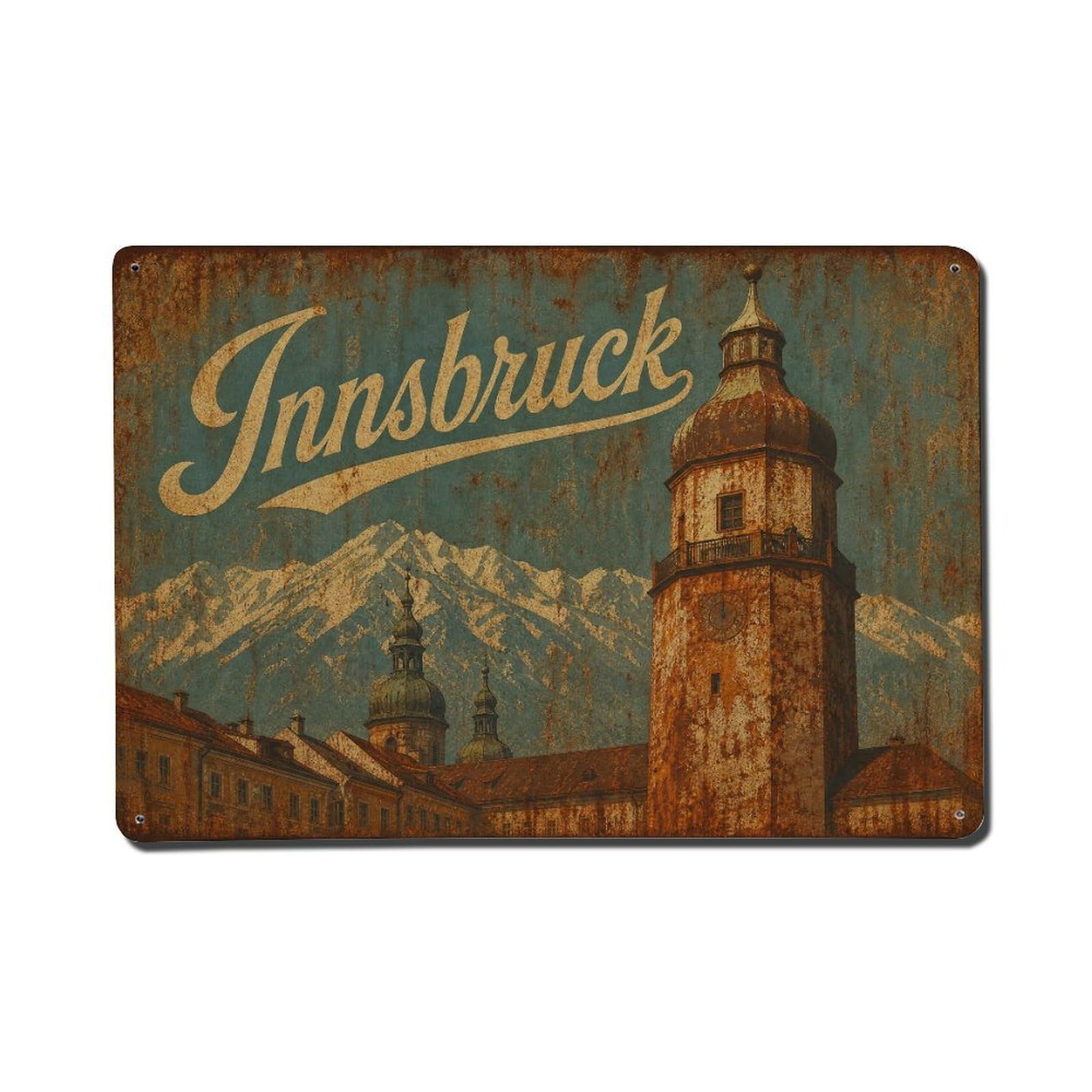 Vintage Travel Innsbruck City Tower Austria Metal Tin Sign