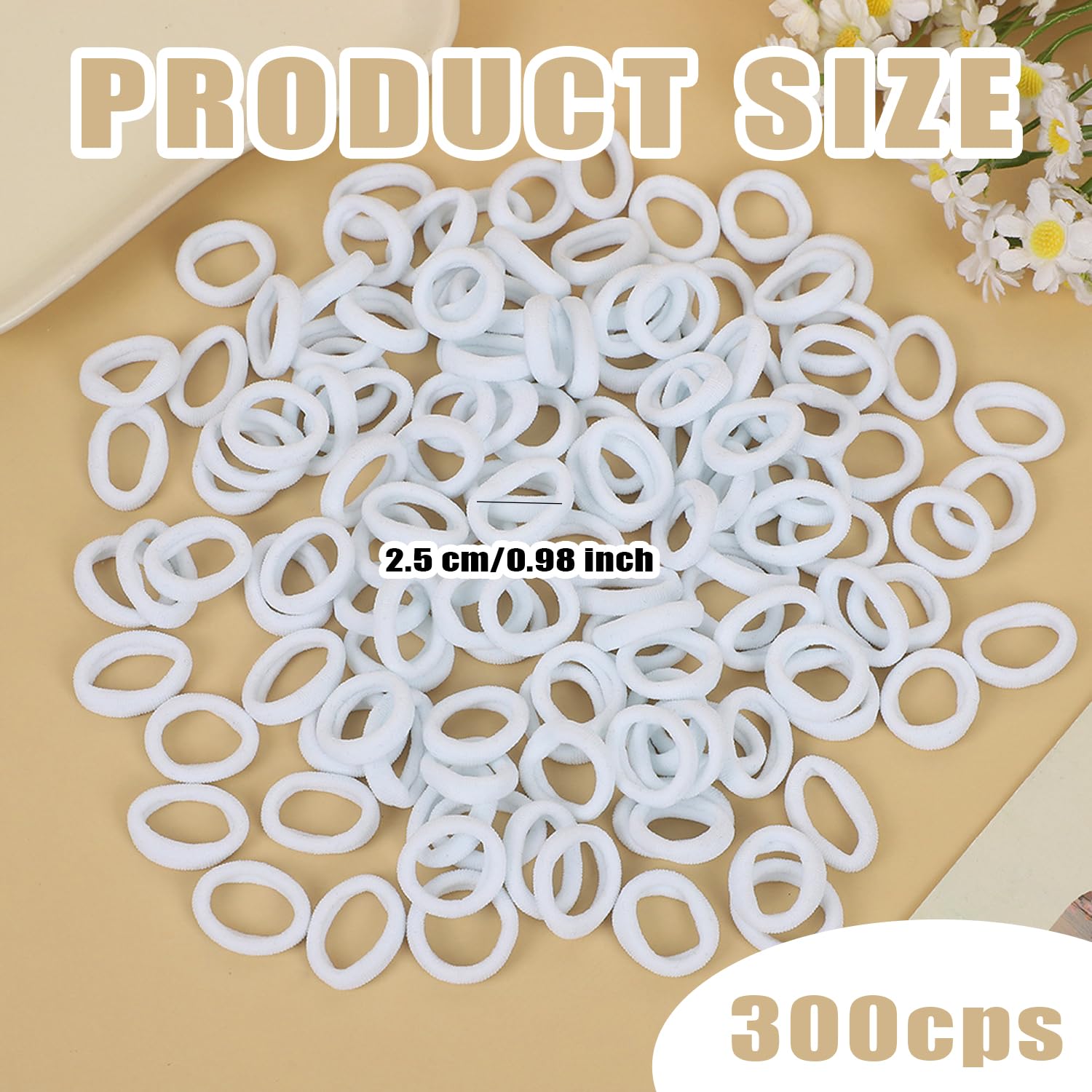 300 Pezzi Elastici per Capelli Bambini, Piccoli Elastici per Code 20mm, Legacci per Capelli Neonati e Ragazze (Bianco)
