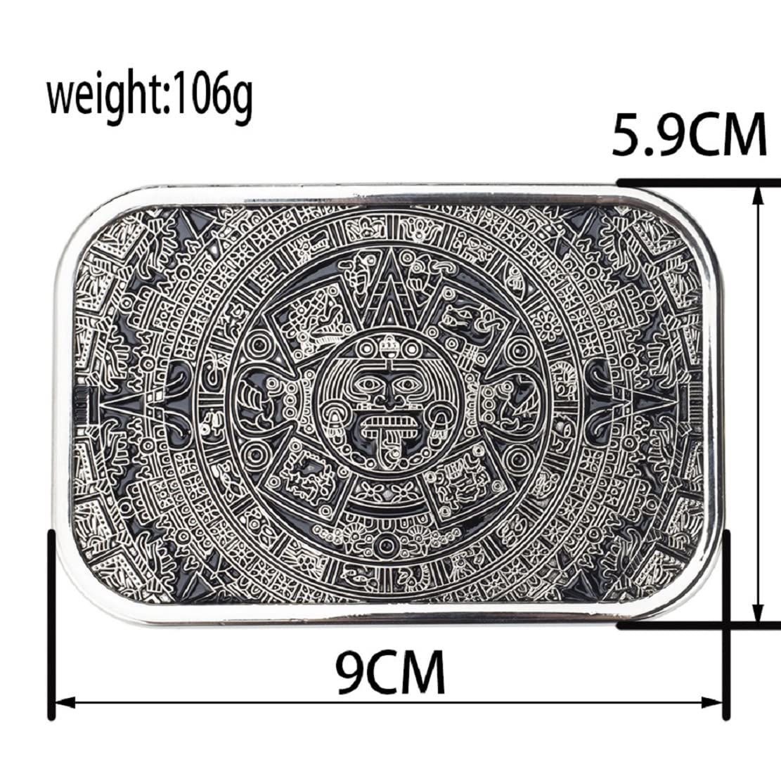 Aztec Calendar Belt Buckle for Men, Aztec Mayan Indian Calendar Belt Buckle, Retro Solar Aztec Calendar Square Belts Buckle, Western Cowboy Belt Buckles, Vintage Punk Rock belt buckle(Silver)