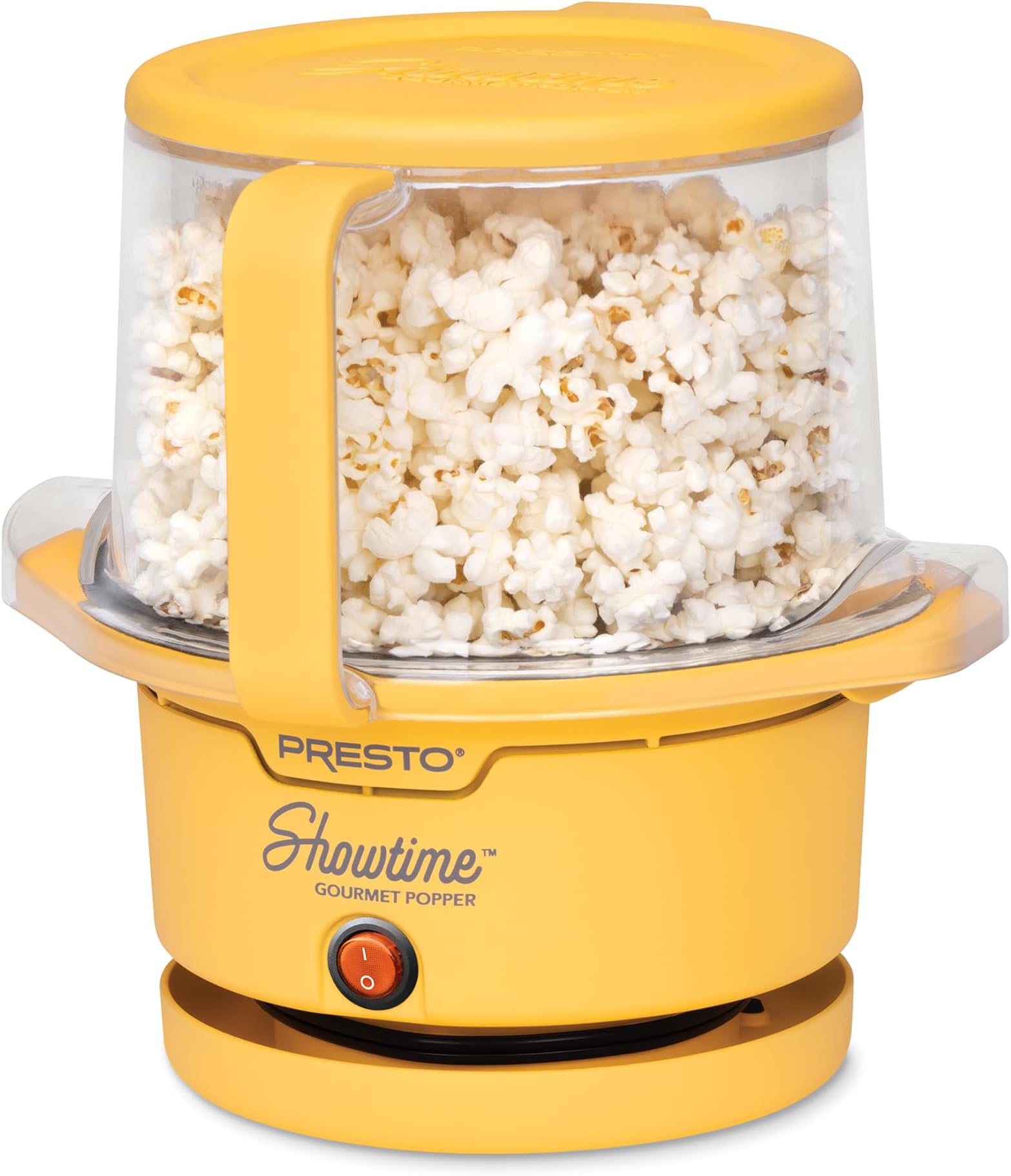 05206 Showtime Gourmet Oil Popcorn Popper - 9-Cups, Built-In Serving Bowl, Compact Design, Ceramic Nonstick, PFAS Free, Yellow