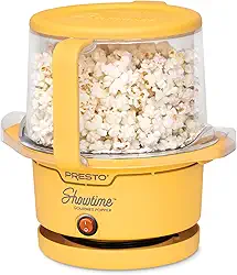 Presto 05206 Showtime Gourmet Oil Popper para pipoca de milho, 9 chávenas, tigela integrada para servir, design compacto, cerâmica antiaderente, última intervenção de PFAS, amarelo