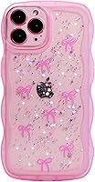 Vista 64 de Qokey para iPhone 14 Plus Funda de 6.7" con diseño de borde ondulado rizado, transparente, con purpurina, brillo, estrellas, brillante, lindo