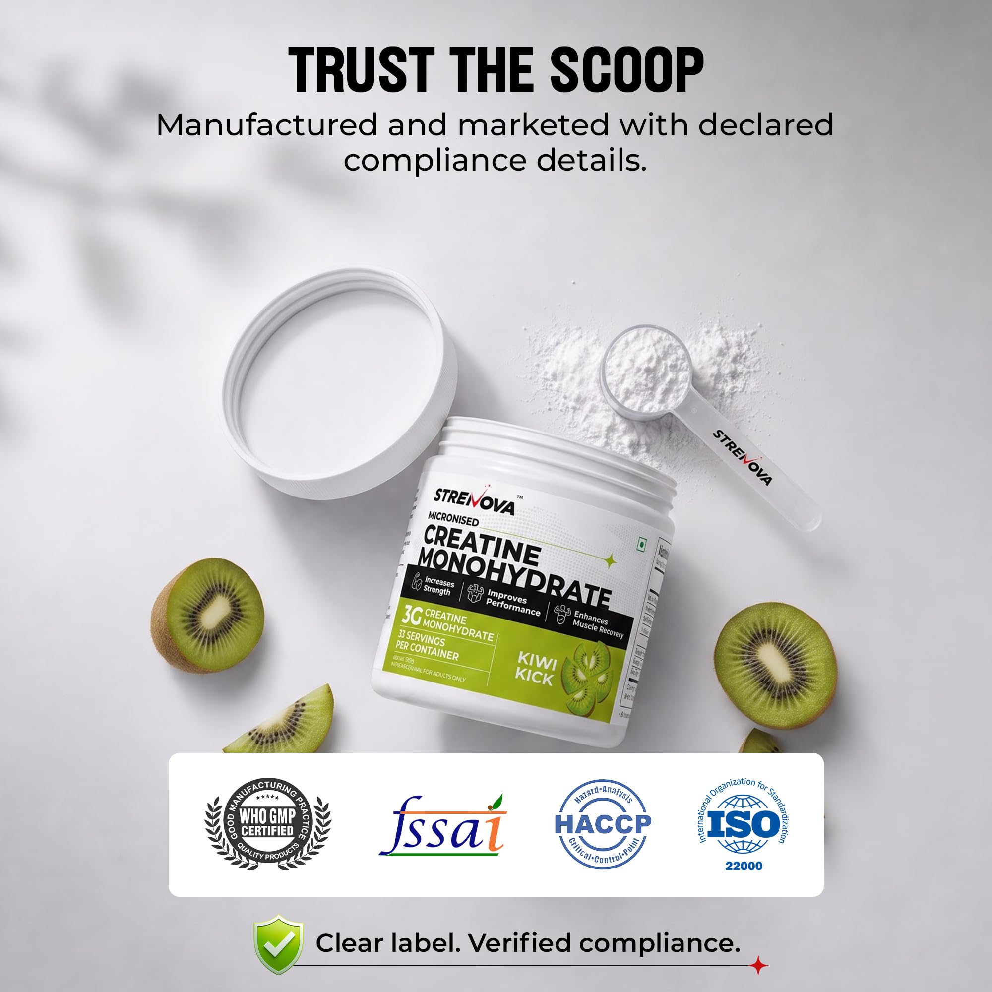 Micronised Creatine Monohydrate 132g, 3g Creatine Per Serving, 33 Servings, Kiwi Kick — Amazon image 3