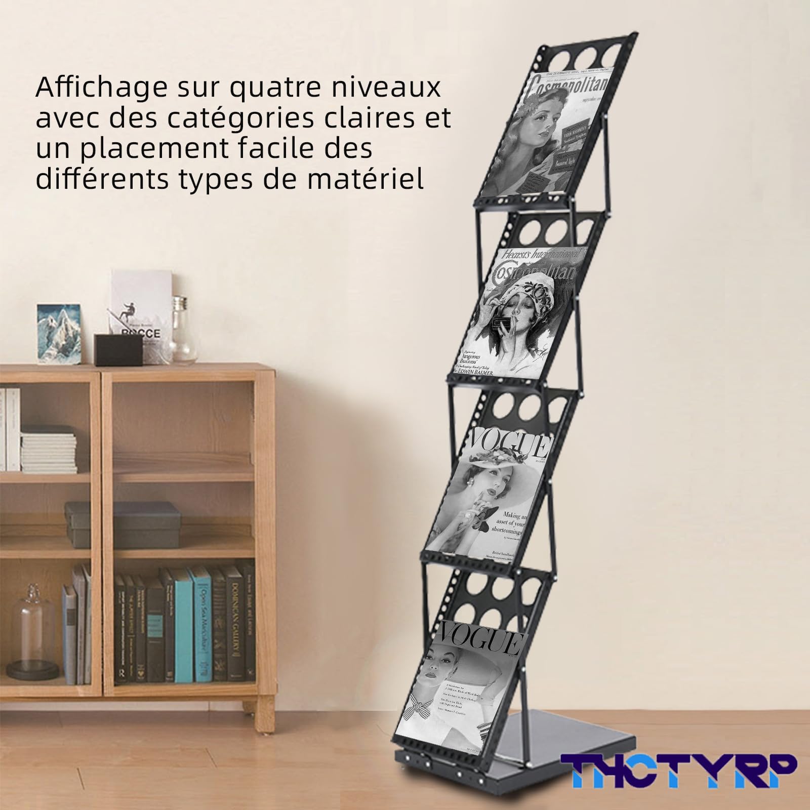 Porte-Catalogues A4 Pliable, 4 Couches, Unilatéral，noir