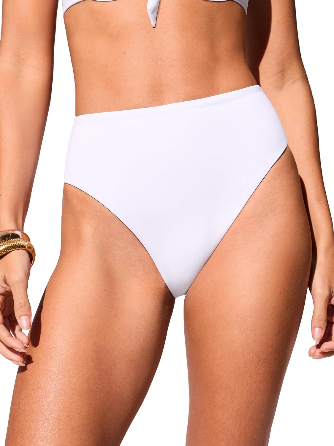 DOBREVA Women's High Waisted Bikini Bottoms Cheeky High Cut Bathing Suit Bottom Sexy Swimsuit Swim Briefs