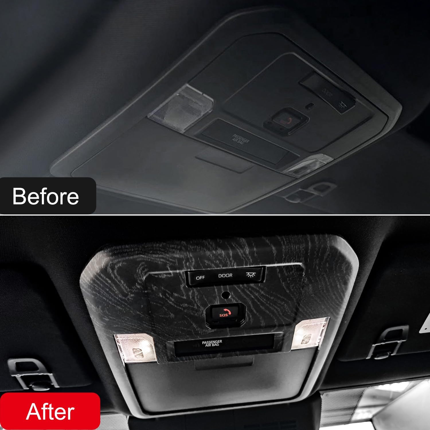 HIGH FLYING 2024 2025 2026 for Toyota Tacoma 4th Gen. Car Interior Accessories Center Console Overlay Cover Trim ABS Black Wood Grain (Front Reading Light)