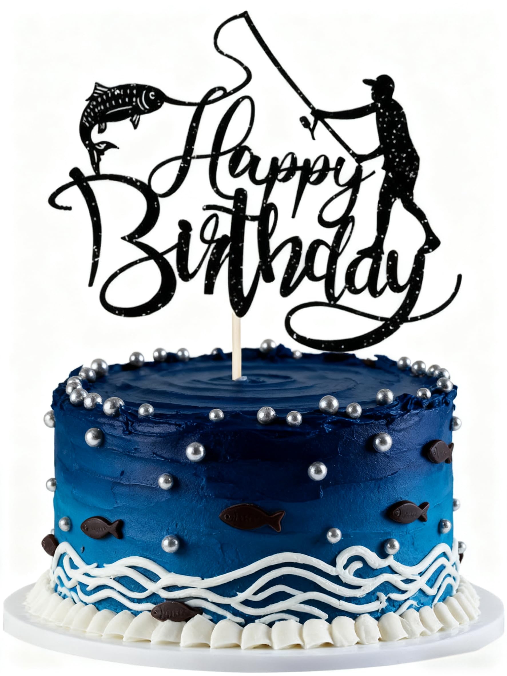 KSHGTB Fishing Cake TopperοΌFisherman Birthday Party DecorationsοΌOutdoor Fishing Themed Cake DecorationοΌBoys and Girls Birthday Party Decorations
