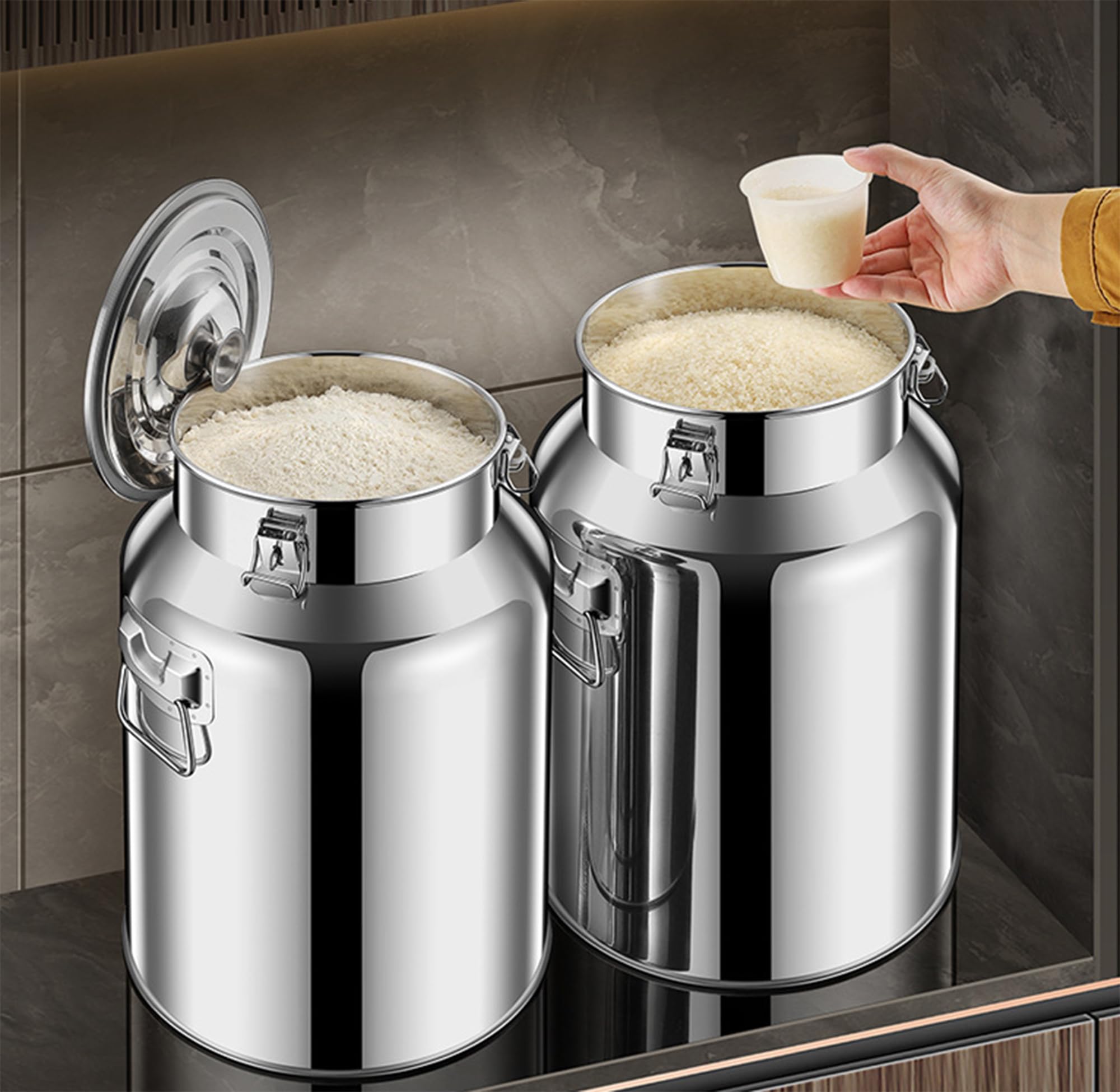 Jarra de leche de acero inoxidable con asa y tapa, contenedor de transporte resistente para almacenamiento de lácteos, vino y bebidas
