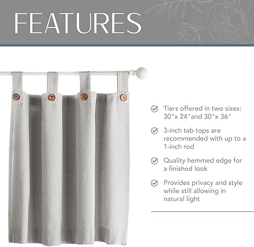Miniatura 3 de Elrene Home Fashions Tucker - Cortinas de ventana con botón sólido para cocina o baño, 30 x 24 pulgadas, gris, juego de 2