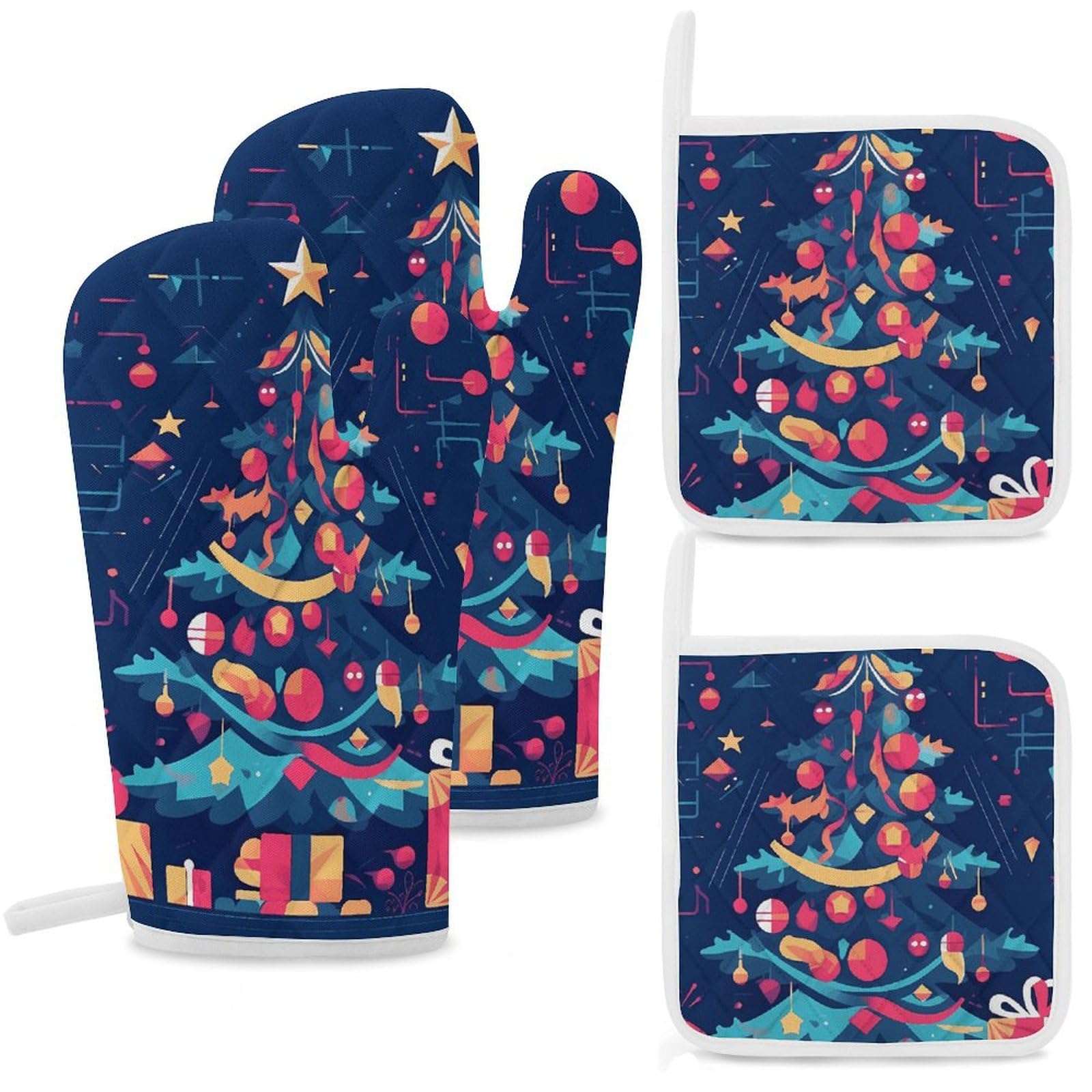 Gants de cuisine antidérapants sapin de Noël contre brûlures
