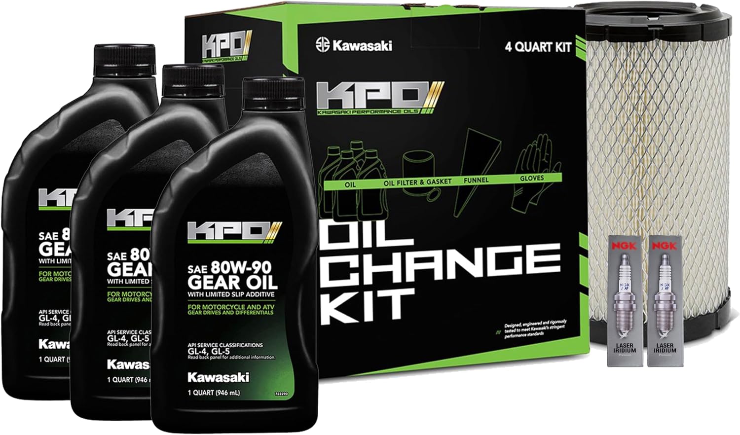 AWESOMEOFFROAD Oil Change Service & Maintenance Kit compatible with Kawasaki Teryx KRX 1000 - Air Filter, Drivetrain Fluid & Spark Plugs