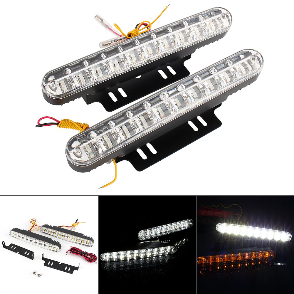 Qiilu Feux de jour 2X 30 LED Voiture 12V DC Feux de Signalisation Diurnes DRL Conduite Lumière du Jour Lampe + Clignotant