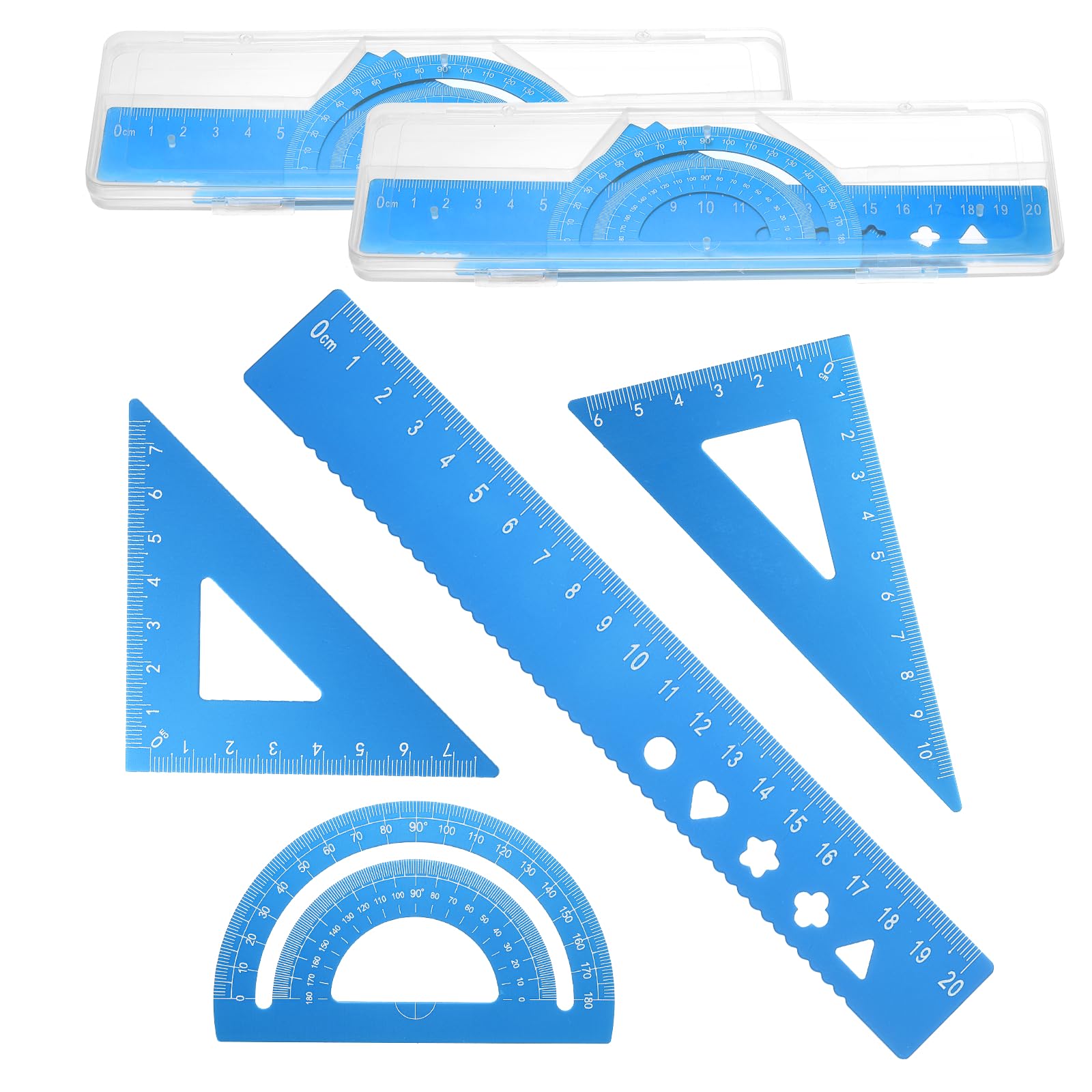 PATIKIL 8 Pcs Geometry Drafting Tool, Aluminum Alloy Geometry Kit Math Tool Includes 20cm L Ruler Protractor Triangles for Drafting Angle Measure Simple Science Experiment, Sky Blue