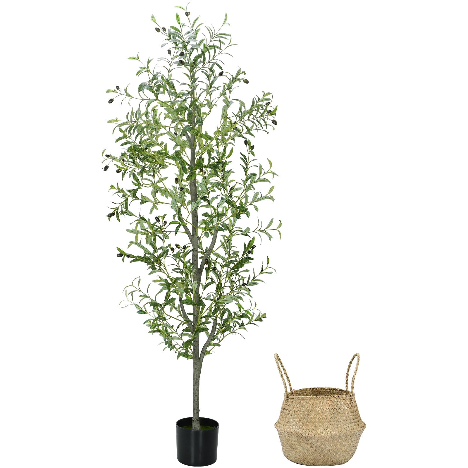 Liyarya Faux Olive Tree 6FT Silk Plant Artificial Indoor, 6 FT Fake Potted Olive with Wicker Basket Planter, Tall Artificial Olive Trees with Natural